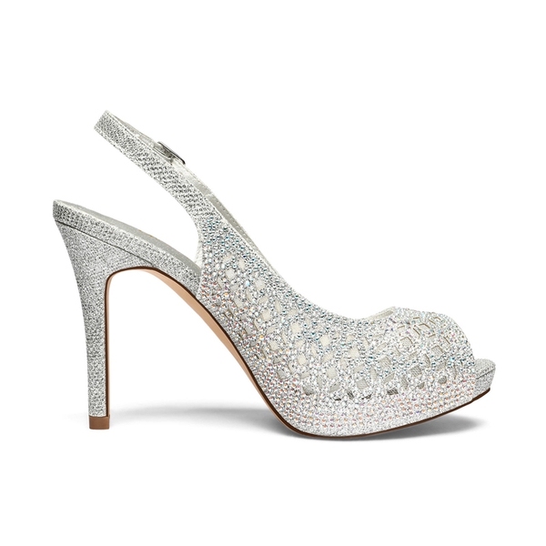 Peep Toe Rhinestone Pumps - SILVER GLITTER - 2